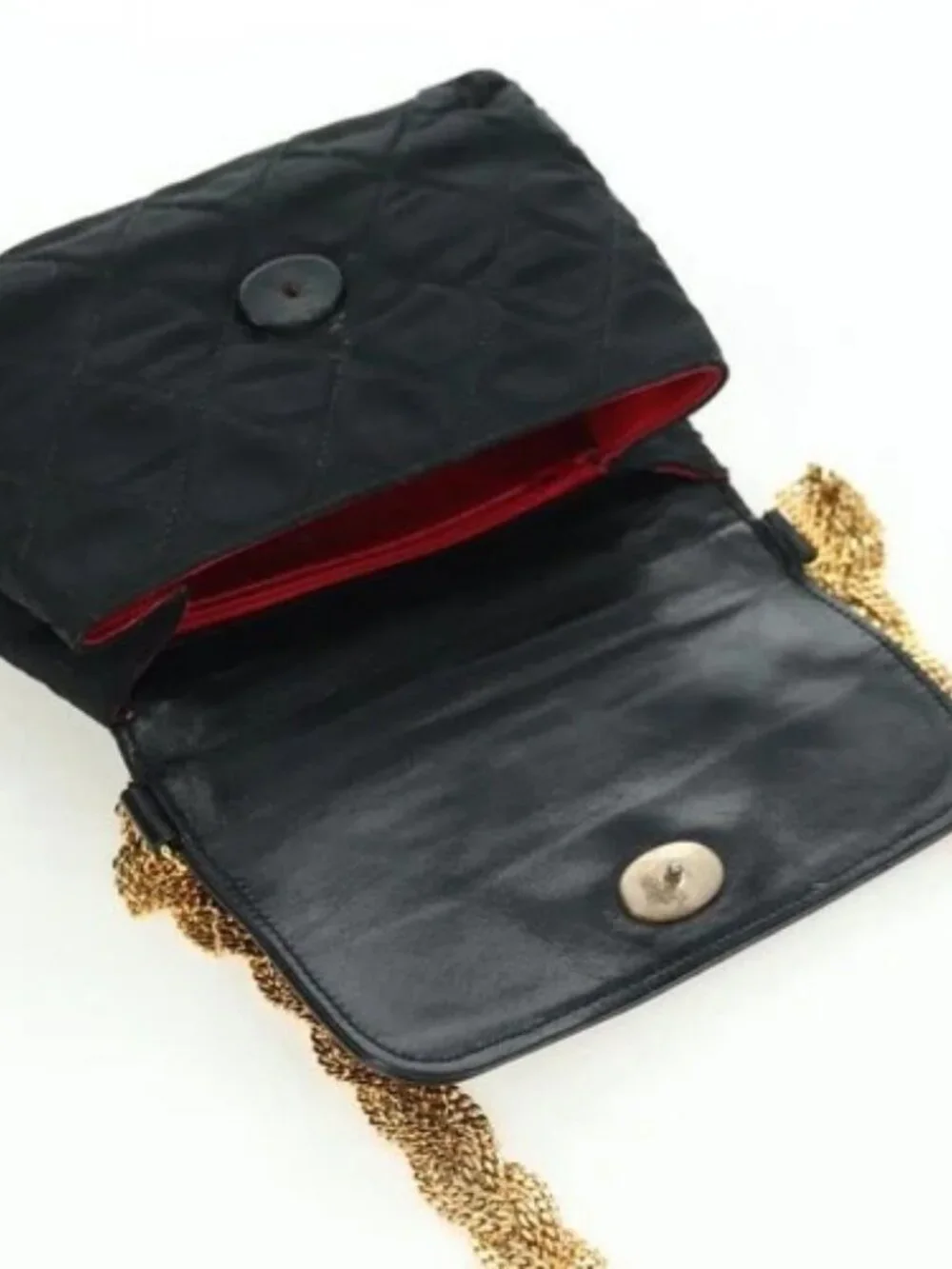 CHANEL Matelasse Chain Shoulder Bag Satin Black Gold CC Auth 168914V